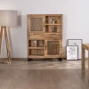 Meuble House Argentier en manguier et pieds métal "Manoha" portes motif stries réversibles Discount