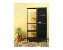 Meuble House Armoire industrielle noire en métal 1 porte 4 étagères "Atelier" H.180