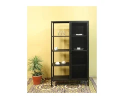 Meuble House Armoire industrielle noire en métal 1 porte 4 étagères 