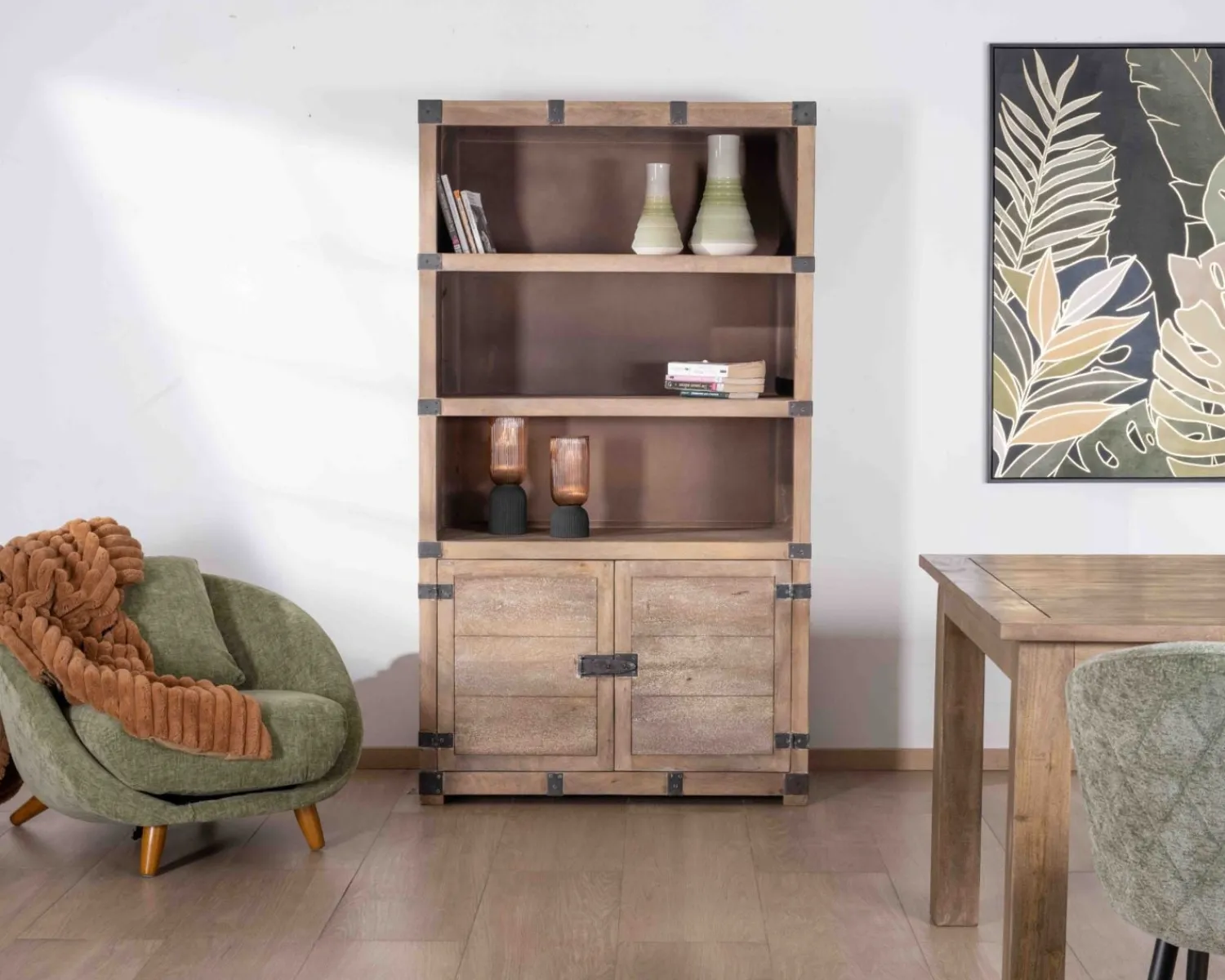 Meuble House Armoire ouverte style vintage avec 2 portes en bois et métal "Voyage" Discount