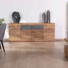 Meuble House Bahut contemporain 175cm en acacia avec bandeau LED et tiroirs placage pierre "Paguera" Outlet