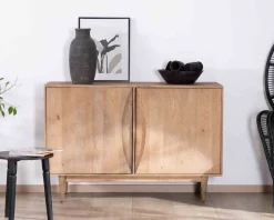 Meuble House Bahut contemporain en manguier massif 2 portes avec poignées intégrées arc de cercle 