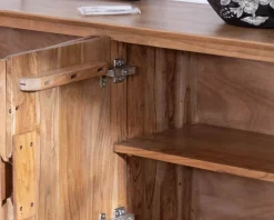 Meuble House Bahut 4 portes en acacia et métal 160 cm "Novelli" esprit zen et épuré New