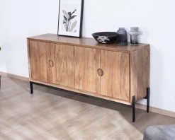 Meuble House Bahut 4 portes en acacia et métal 160 cm