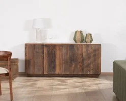 Meuble House Bahut 4 portes en bois recyclé et plateau marbre blanc "Mood"