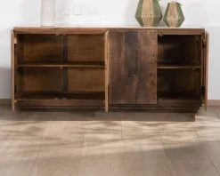 Meuble House Bahut 4 portes en bois recyclé et plateau marbre blanc 
