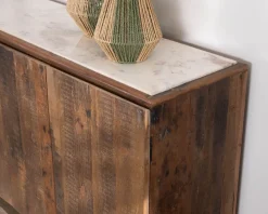 Meuble House Bahut 4 portes en bois recyclé et plateau marbre blanc 