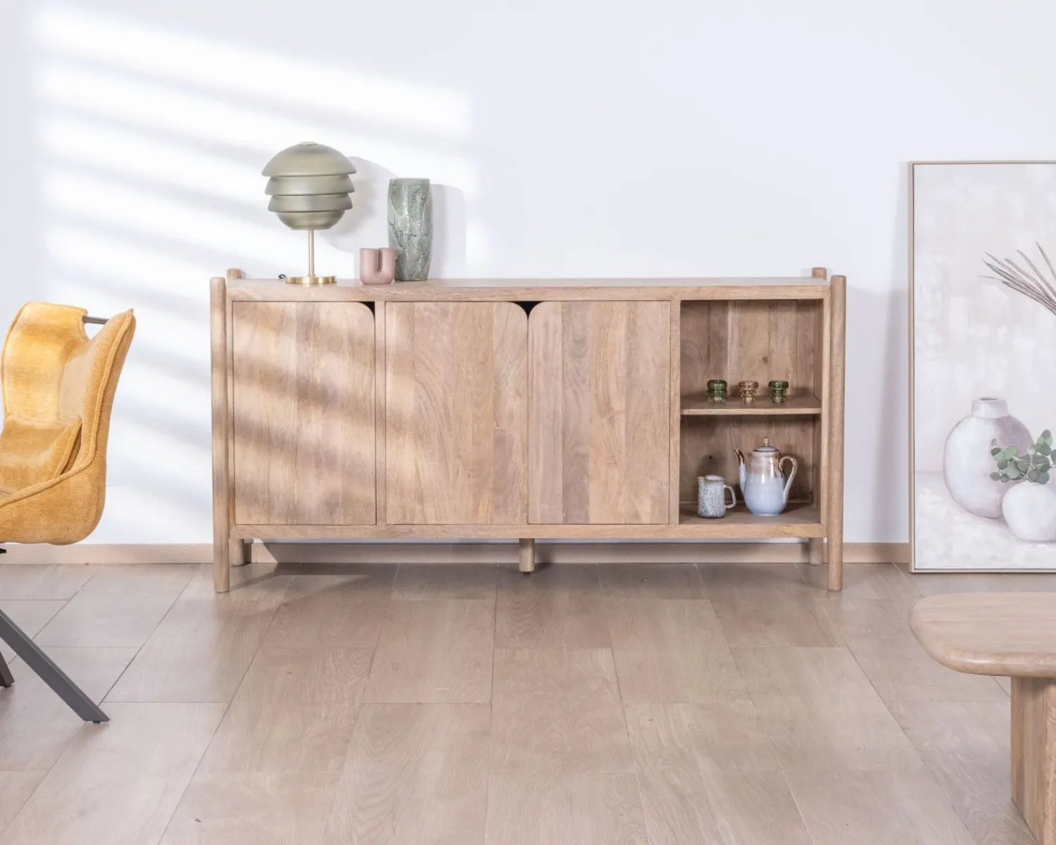 Meuble House Bahut 3 portes et niches en manguier esprit japandi "Orobie" 180 cm Hot
