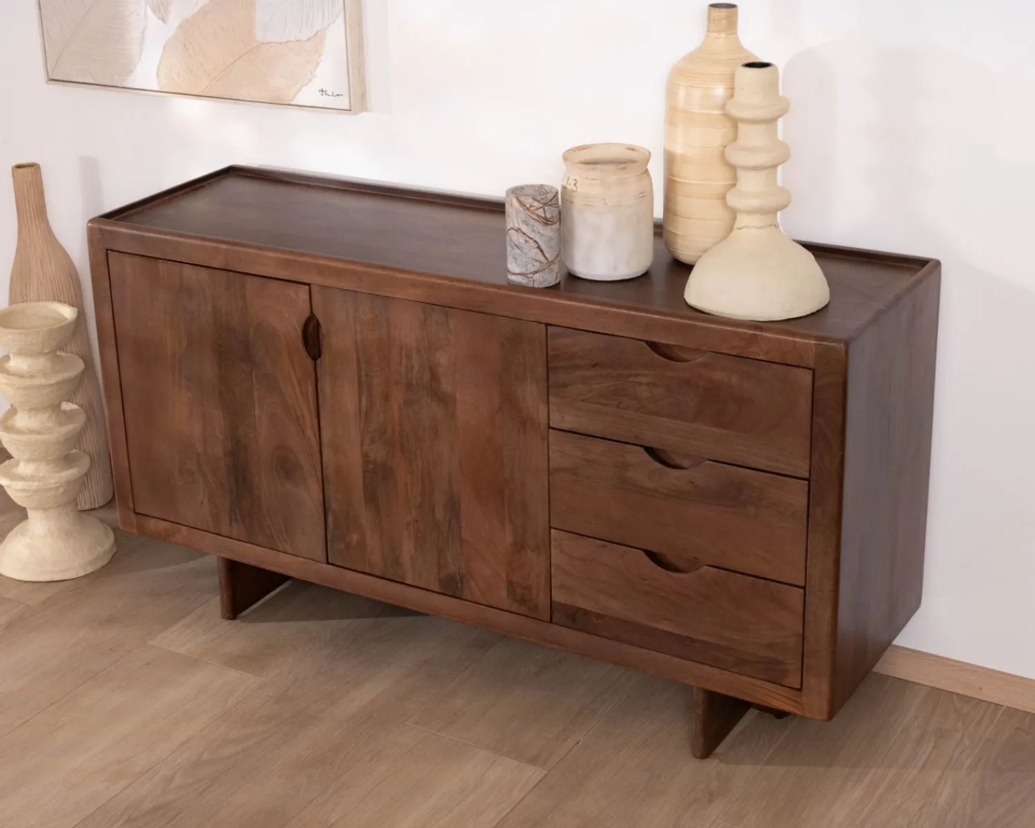 Meuble House Bahut rétro en manguier massif avec tiroirs teinte noyer "Odessa" 150 cm Online