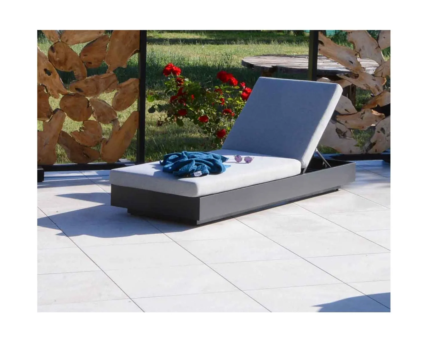 Meuble House Bain de soleil aluminium et tissu gris clair 1 place "Lisboa" Online