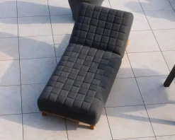 Meuble House Bain de soleil design tissu Sunbrella gris foncé et teck