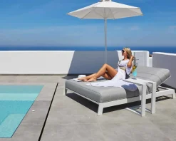 Meuble House Bain de soleil double blanc et gris matelassé haut de gamme "Terrasse" Online