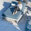 Meuble House Bain de soleil double en tissu turquoise et aluminium blanc "Nusa Pedina" New