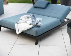 Meuble House Bain de soleil double turquoise et noir textile extérieur