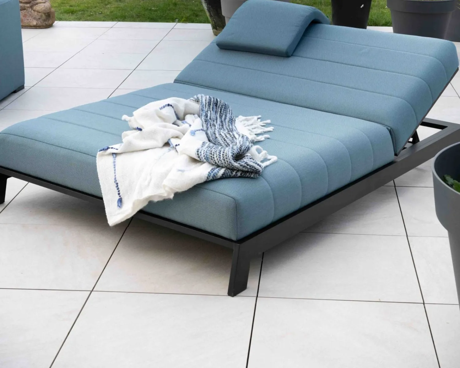 Meuble House Bain de soleil double turquoise et noir textile extérieur "Terrasse" Sale