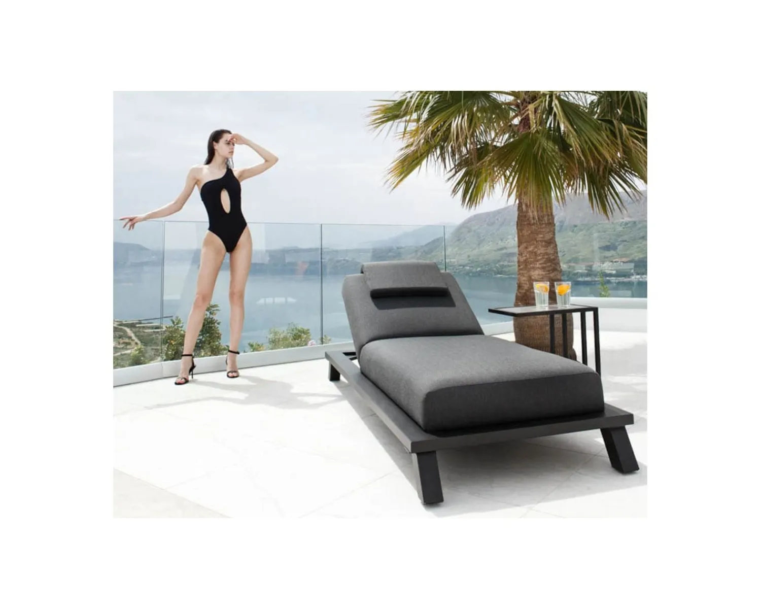 Meuble House Bain de soleil haut de gamme anthracite tissu Sunbrella "Nusa Pedina" Discount