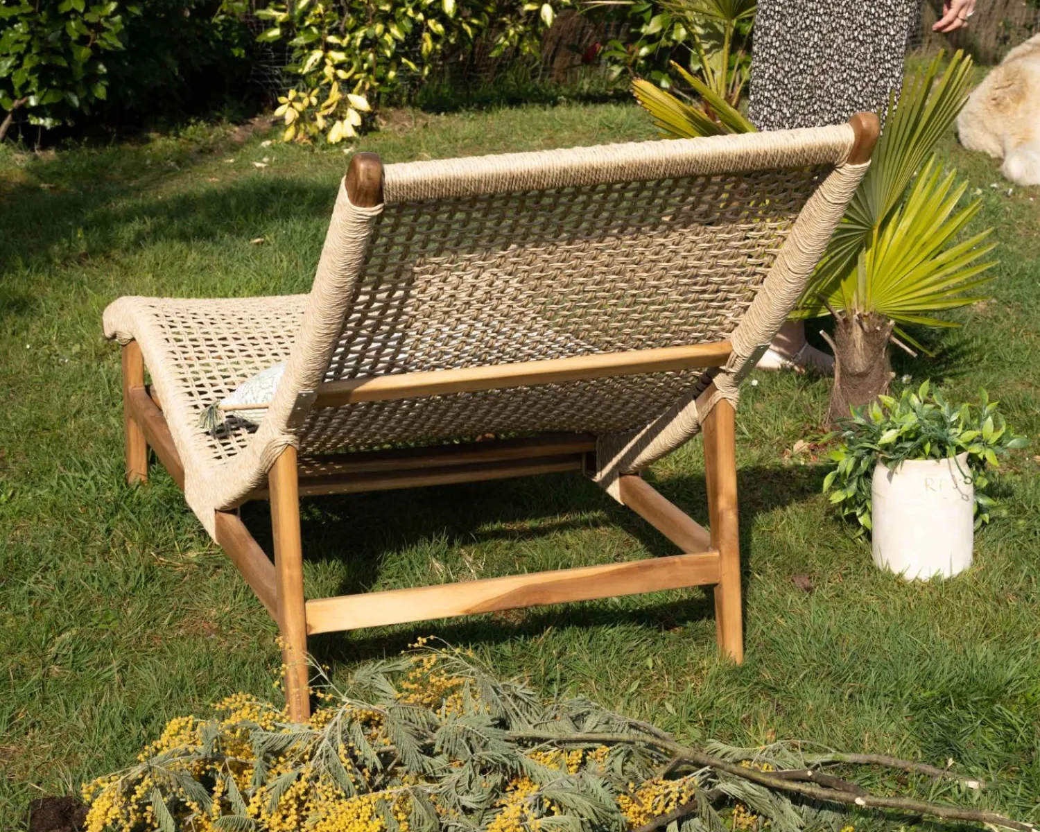Meuble House Bain de soleil 1 place en teck "Alizé" avec assise tressée Sale