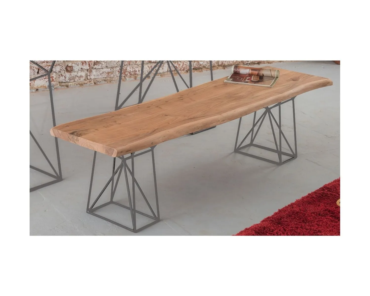 Meuble House Banc bois massif et pieds métal gris "Zen"