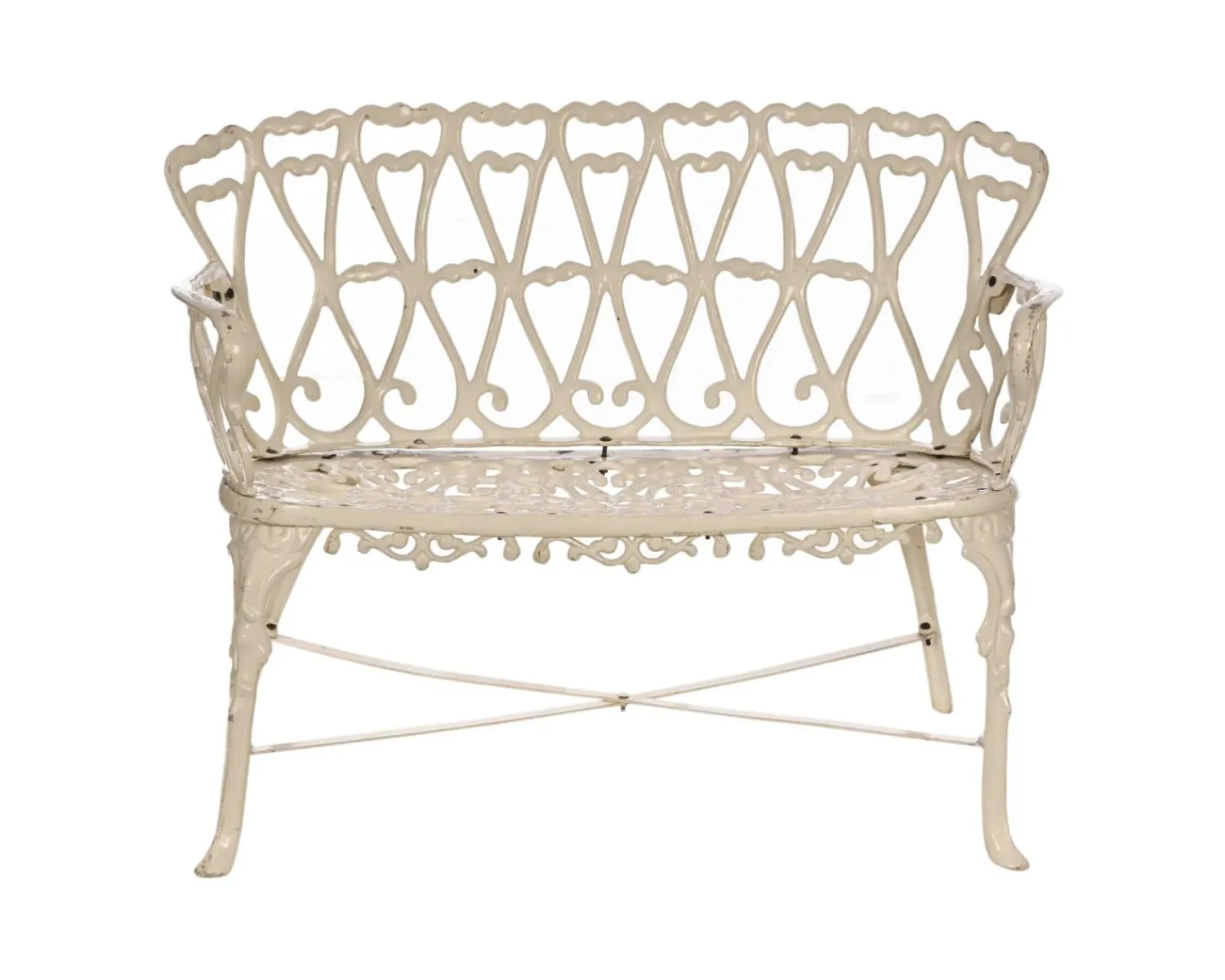 Meuble House Banc de jardin esprit rétro en fonte esprit fer forgé blanc vieilli "Gardénia" 1m Outlet