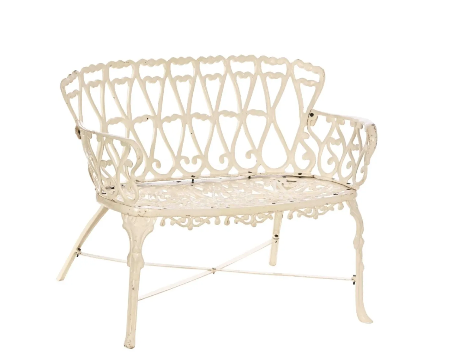 Meuble House Banc de jardin esprit rétro en fonte esprit fer forgé blanc vieilli "Gardénia" 1m Outlet