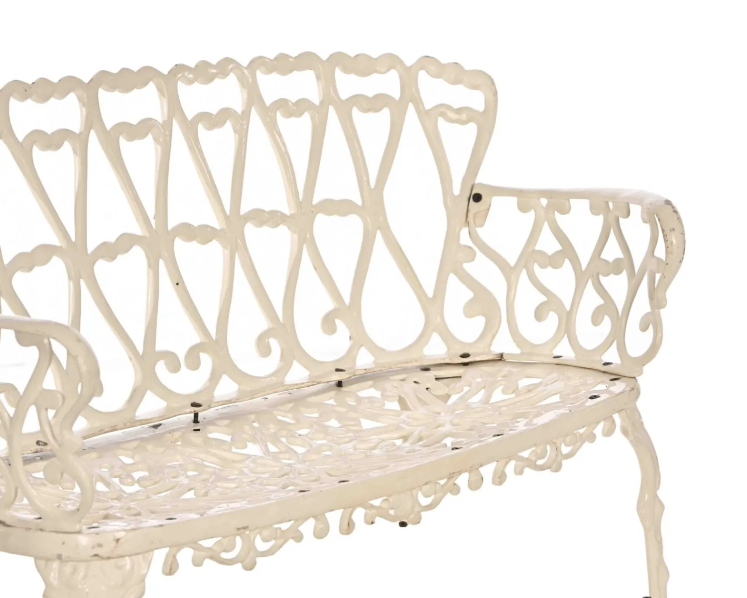 Meuble House Banc de jardin esprit rétro en fonte esprit fer forgé blanc vieilli "Gardénia" 1m Outlet