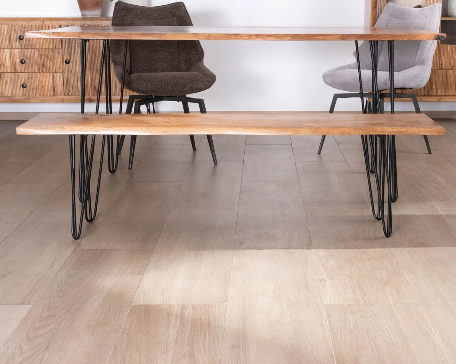 Meuble House Banc design épuré 160 cm en acacia et pieds métal "Wendy" New
