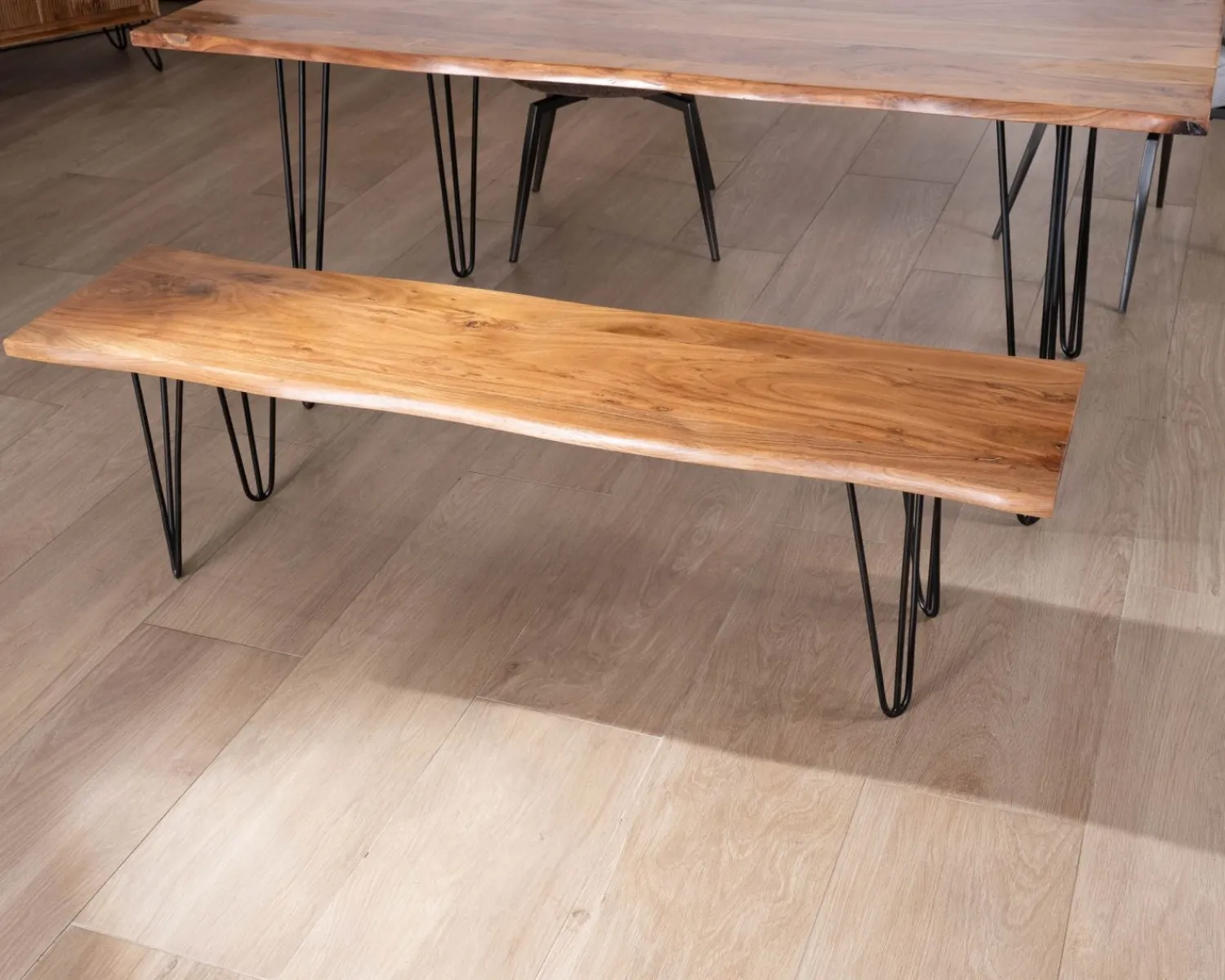 Meuble House Banc design épuré 160 cm en acacia et pieds métal "Wendy" New