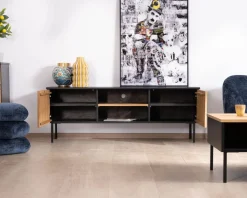 Meuble House Banc TV 160 cm deux portes en frêne massif huilé "Sydney" Best