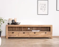 Meuble House Banc TV 200 cm épuré en palissandre "Kalanohé" niche et 4 tiroirs Sale