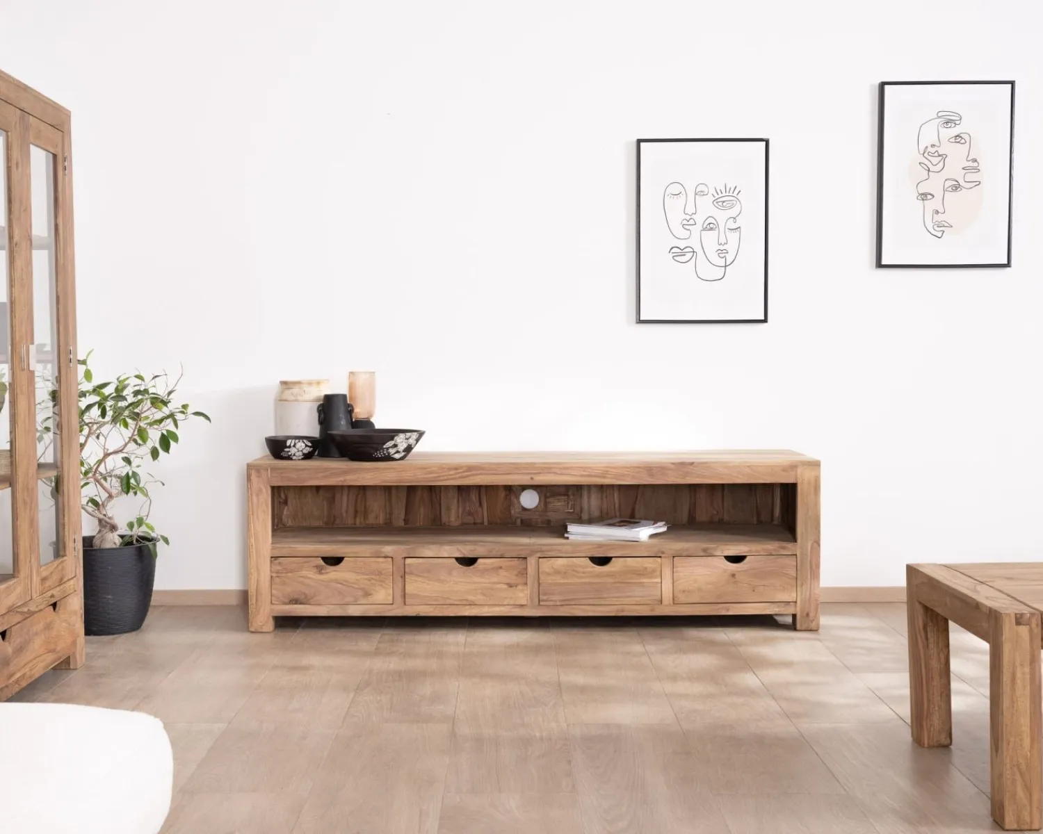 Meuble House Banc TV 200 cm épuré en palissandre "Kalanohé" niche et 4 tiroirs Sale