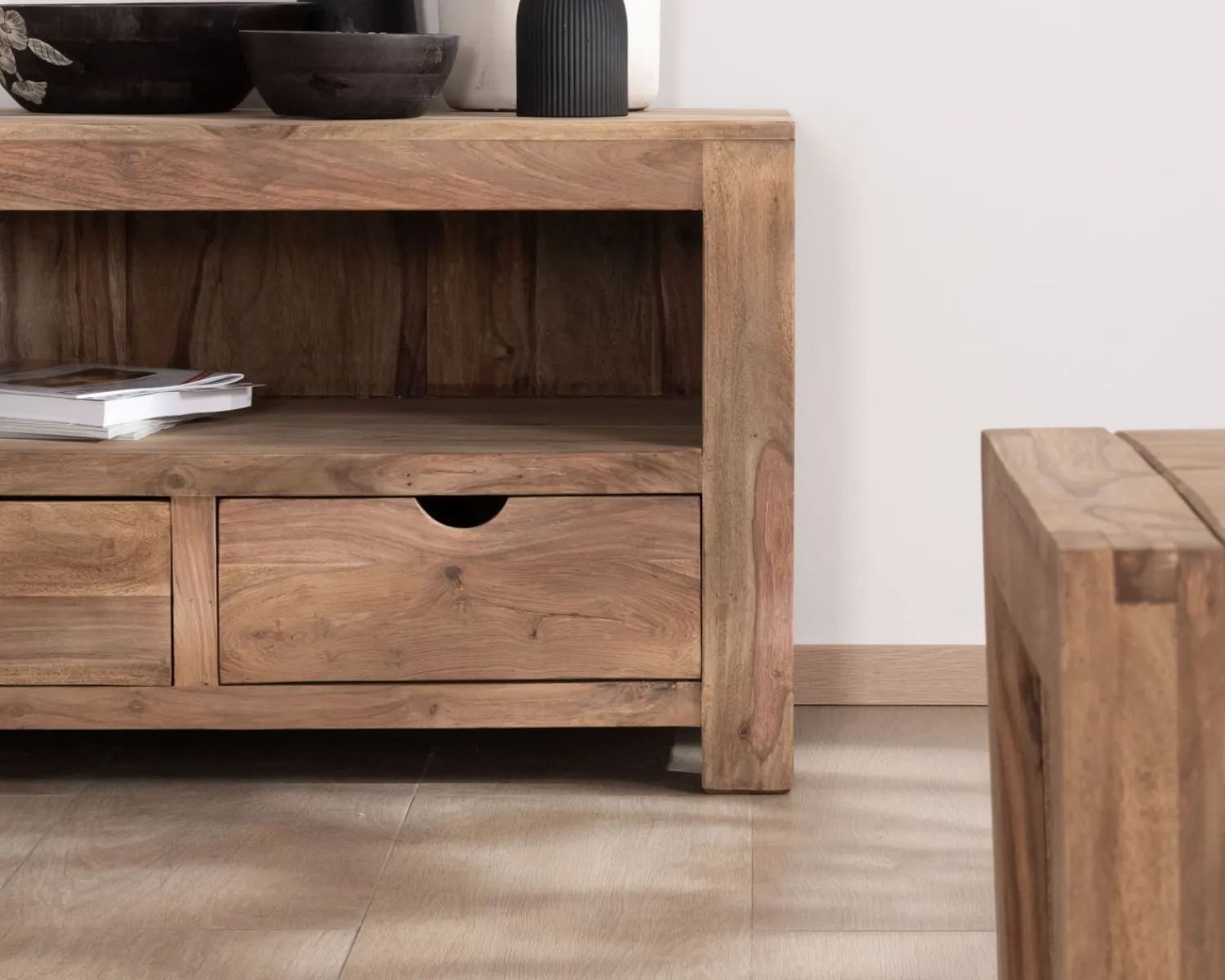 Meuble House Banc TV 200 cm épuré en palissandre "Kalanohé" niche et 4 tiroirs Sale