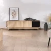 Meuble House Banc TV 4 portes 180 cm en manguier avec porte déco noire "Jappy" Online