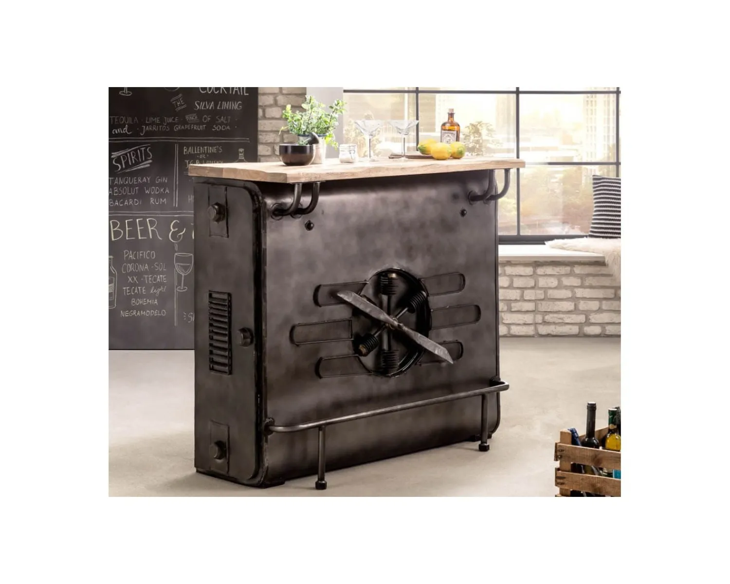 Meuble House Bar métal et bois style récup multi rangements "Crazy" avec hélice Clearance