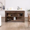 Meuble House Billot de cuisine en teck recyclé et plateau marbre blanc "Grana" Best