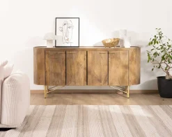 Meuble House Buffet arrondi avec plateau en terrazzo blanc et pieds métal doré
