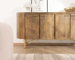 Meuble House Buffet arrondi avec plateau en terrazzo blanc et pieds métal doré