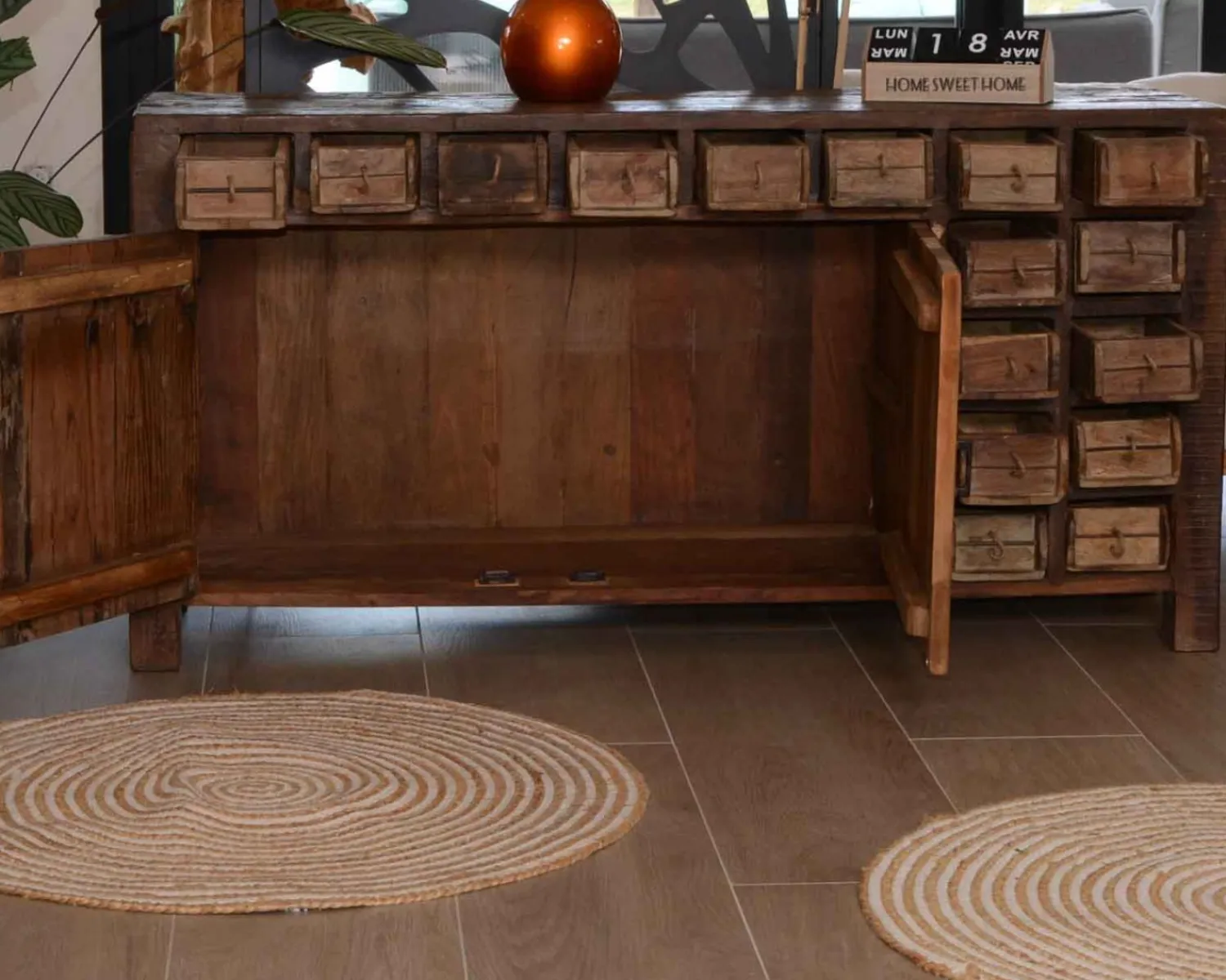 Meuble House Buffet bas ethnique en bois exotique brut recyclé 150cm "Népalaise" Online