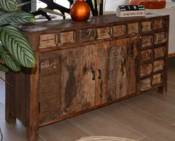 Meuble House Buffet bas ethnique en bois exotique brut recyclé 150cm