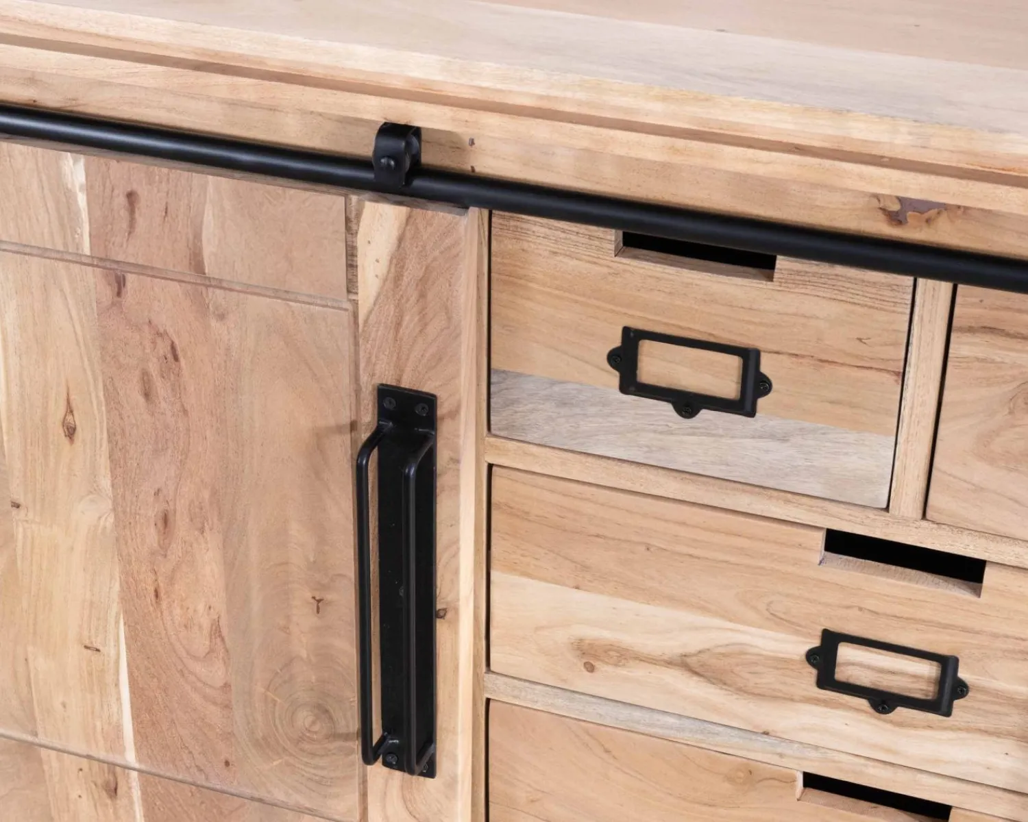 Meuble House Buffet bas industriel en bois d’acacia naturel et métal "Montréal" New