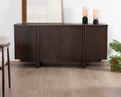 Meuble House Buffet bas 4 portes esprit japandi "Laumie" teinte foncée Outlet