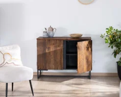 Meuble House Buffet bas 2 portes style industriel rétro acacia et métal noir