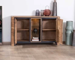 Meuble House Buffet contemporain 150cm en acacia 2 portes et étagères vitrées "Fantaisie" Hot