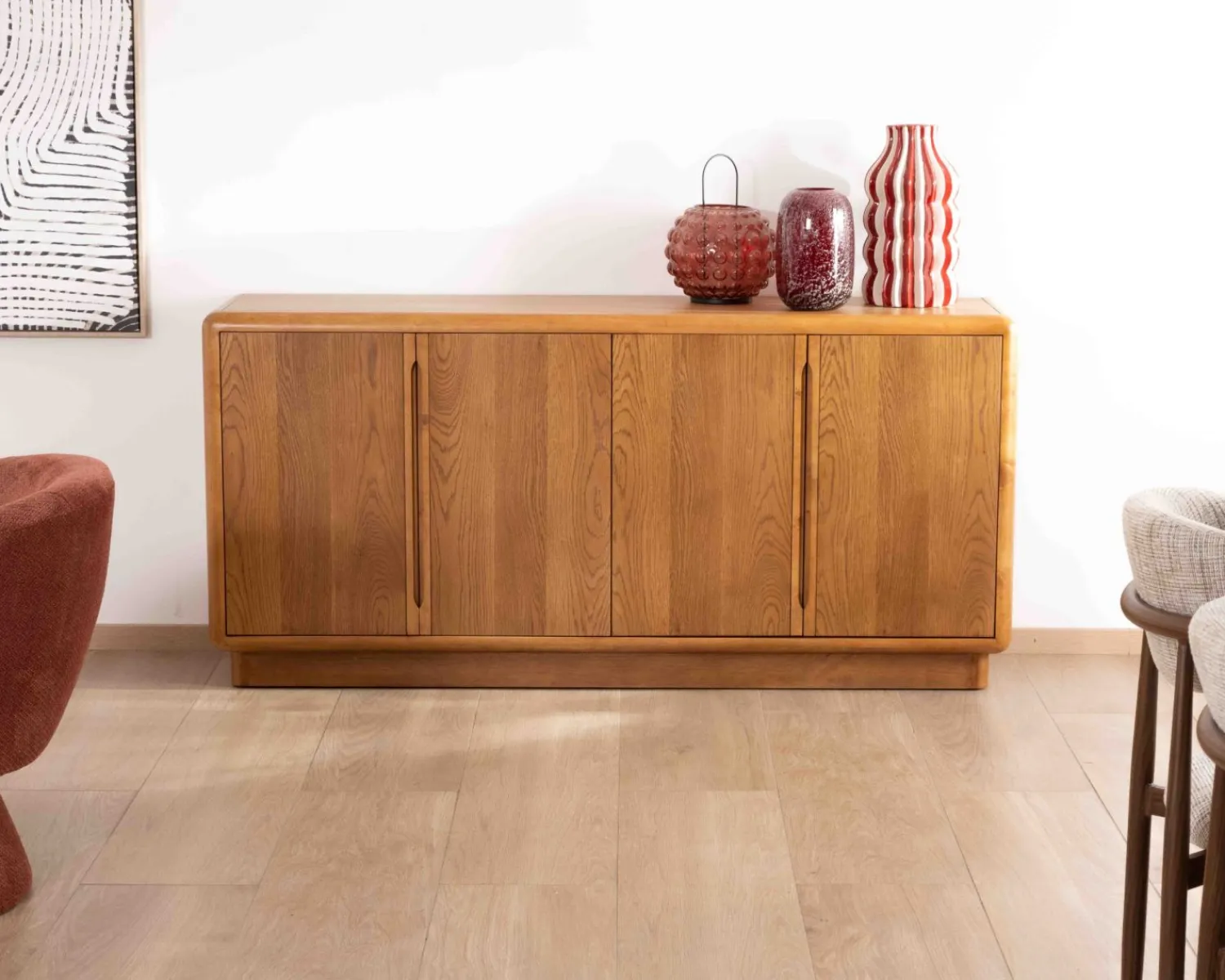 Meuble House Buffet contemporain 4 portes "Laumie" teinte chêne Discount