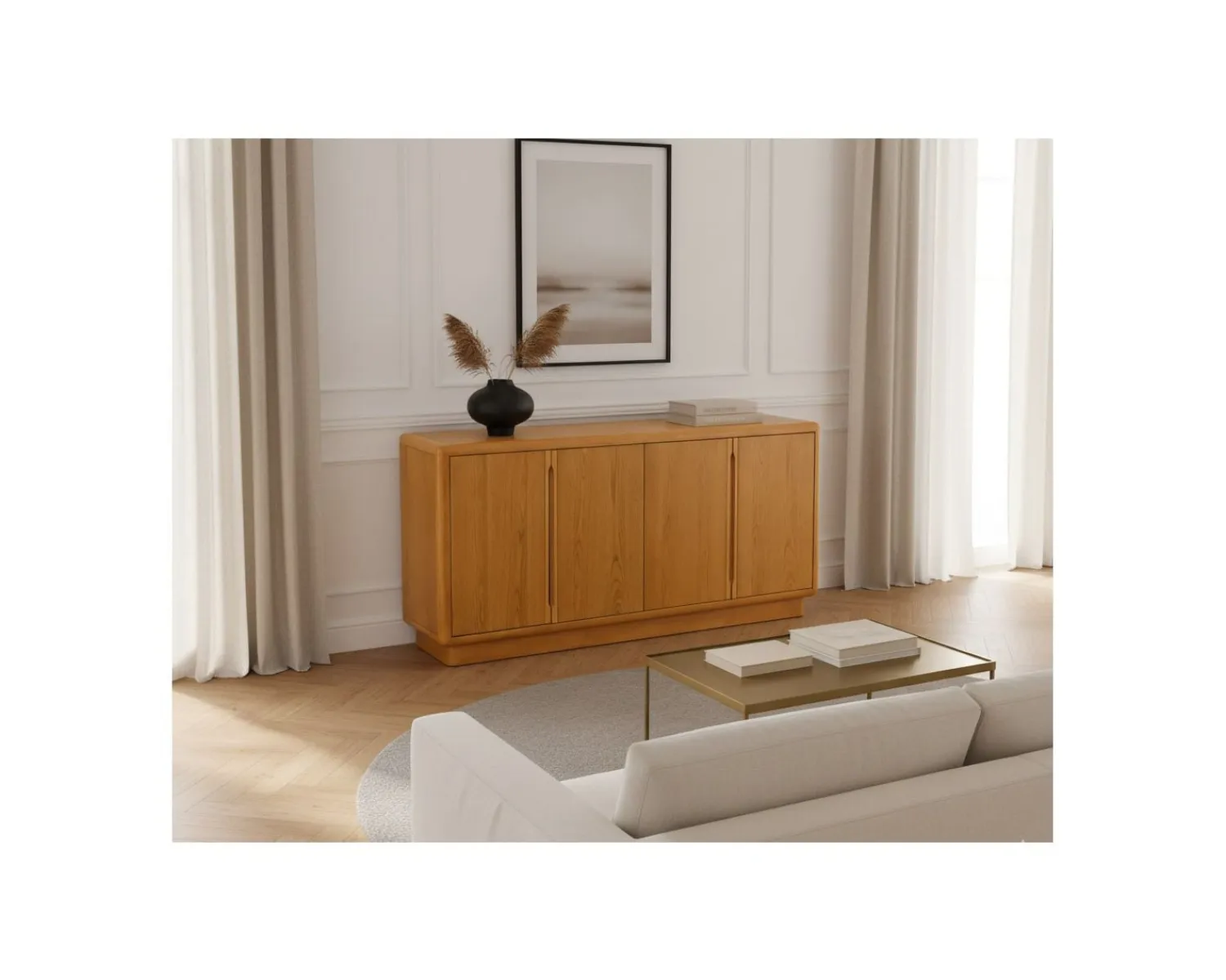 Meuble House Buffet contemporain 4 portes "Laumie" teinte chêne Discount