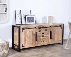 Meuble House Buffet de salle à manger industriel en métal et bois 190 cm 
