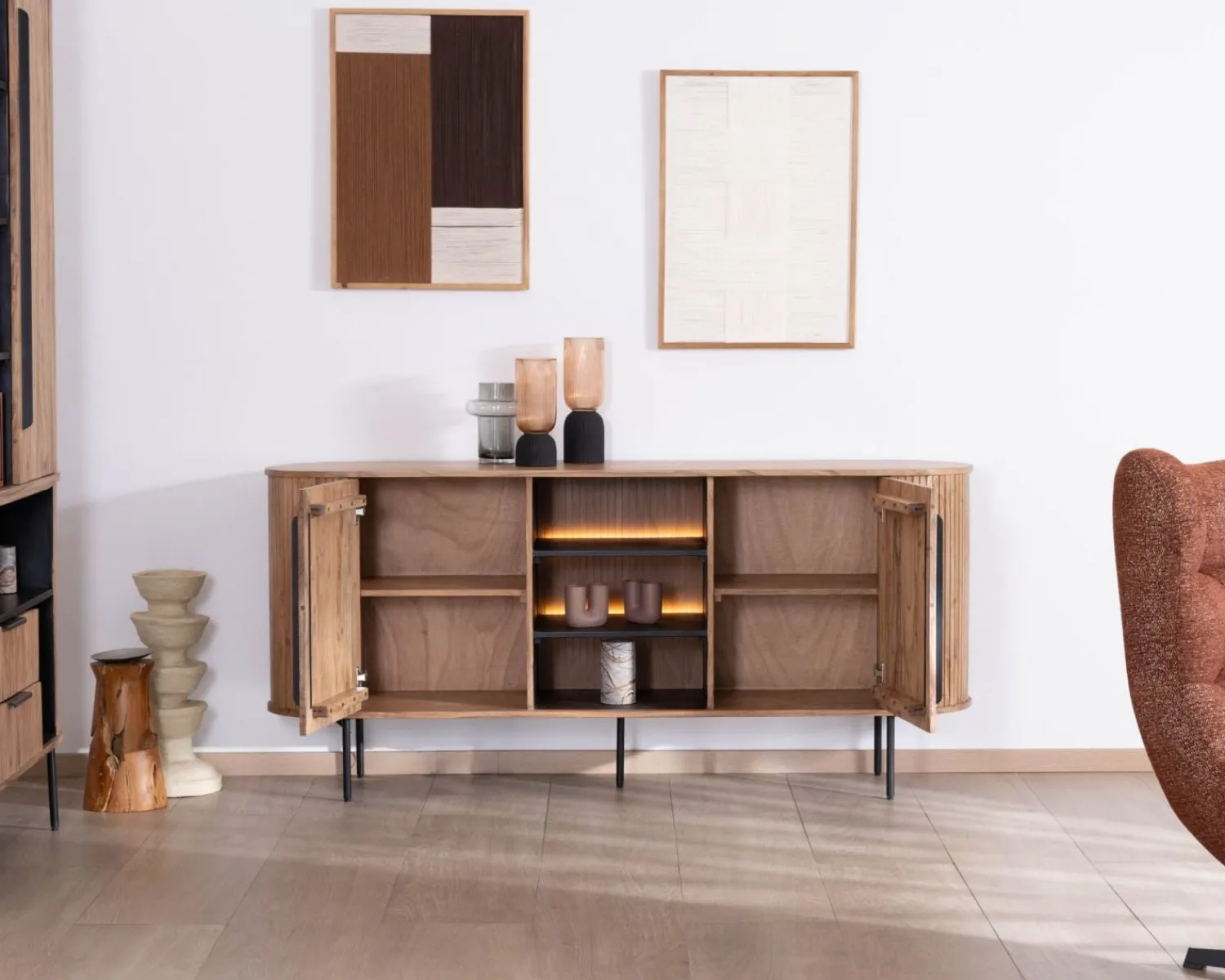 Meuble House Buffet design rétro avec niches centrales "Bopee" avec éclairage LED Best