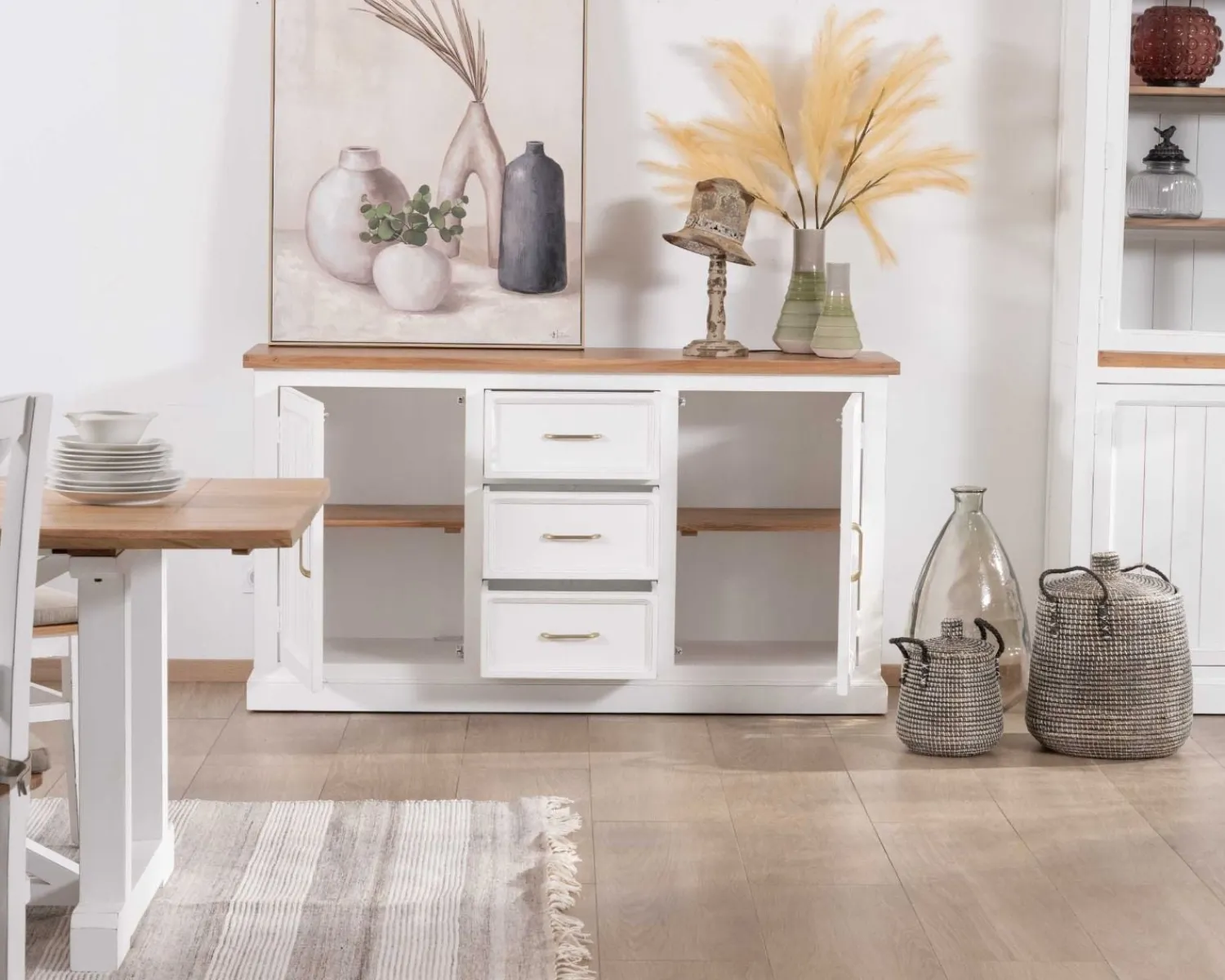 Meuble House Buffet en acacia blanc 165cm et plateau naturel "Trégastel" Online