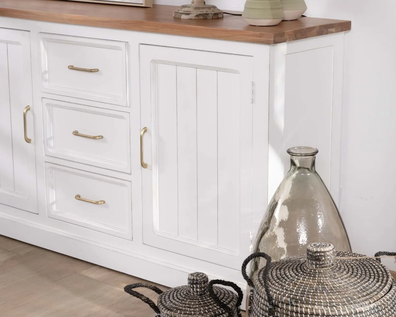 Meuble House Buffet en acacia blanc 165cm et plateau naturel "Trégastel" Online