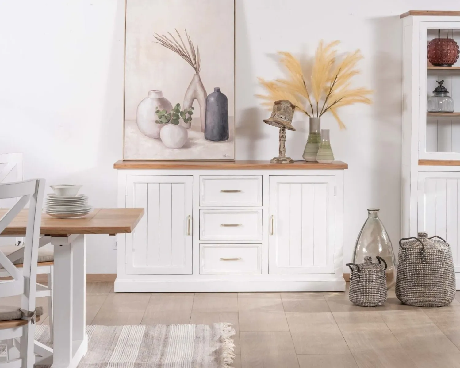 Meuble House Buffet en acacia blanc 165cm et plateau naturel "Trégastel" Online