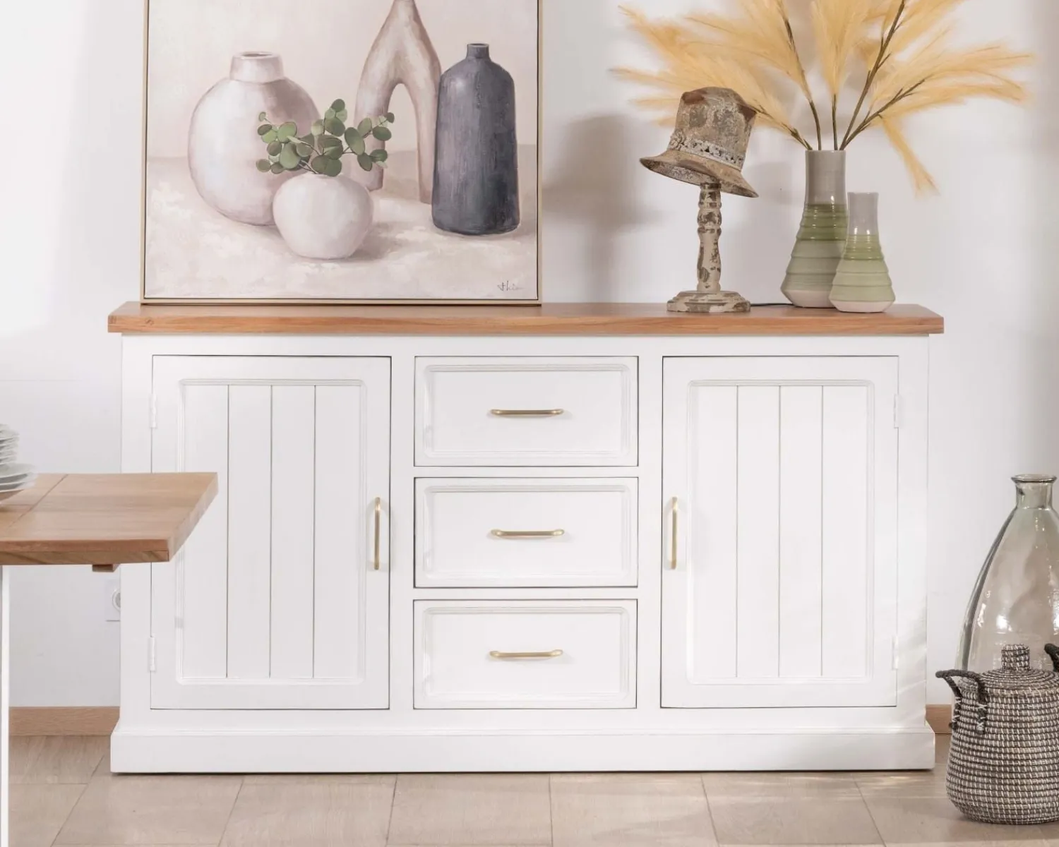 Meuble House Buffet en acacia blanc 165cm et plateau naturel "Trégastel" Online